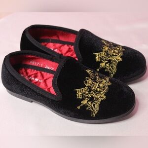 Romano Little Boys Velvet Black/Gold Crest Dress Shoes Sz 24